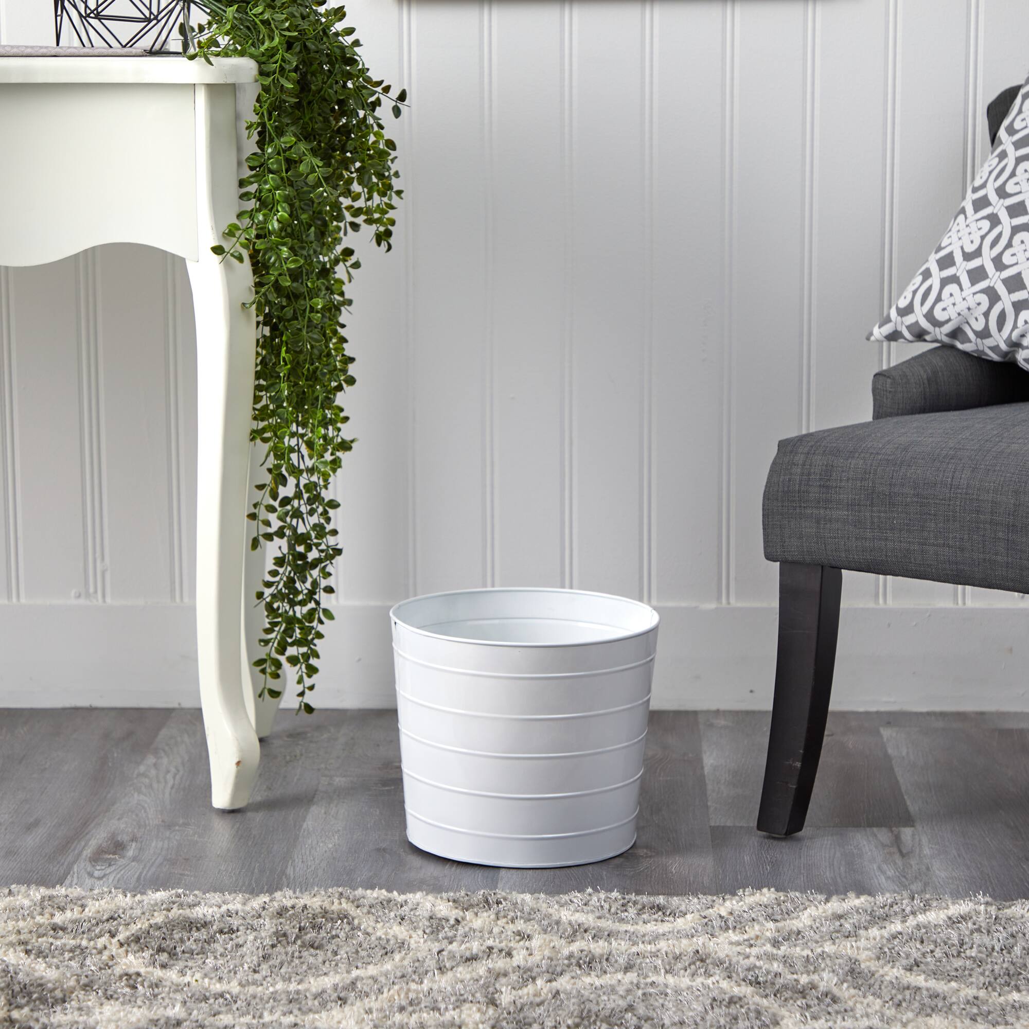 12" Farmhouse White Metal Ribbed Planter